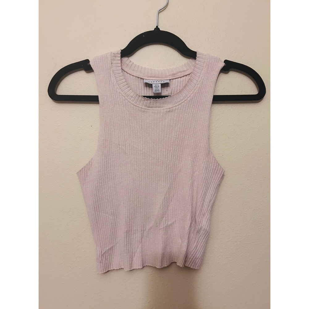 Topshop Ribbed Knit Tank Top Women Size 6 Light Pink Excellent Slim Stretch